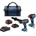 thumbnail image 1 of Restored Premium Bosch GXL18V-260B26-RT 18V Brushless Lithium-Ion 1/2 in. Cordless Hammer Drill Driver and Bit/Socket Impact Driver/Wrench Combo Kit with 2 Batteries (8 Ah/4 Ah) (Refurbished), 1 of 14