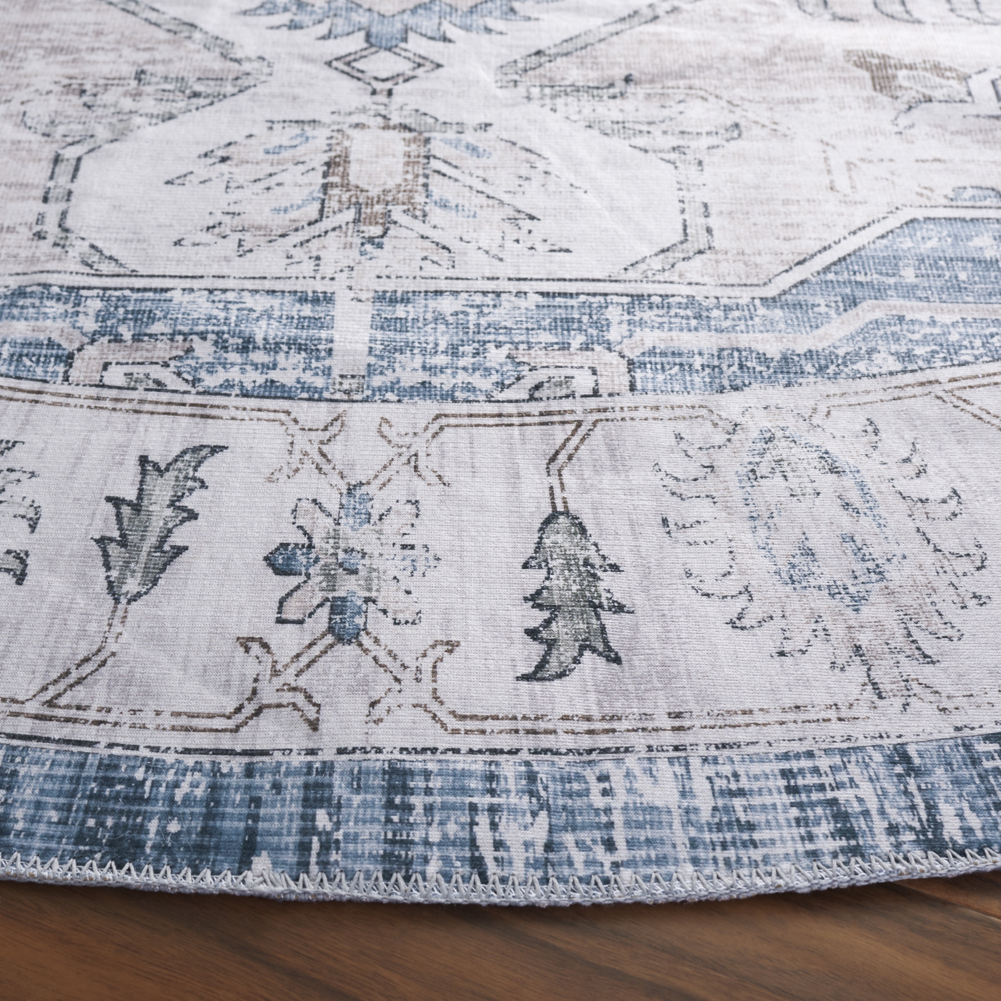 SAFAVIEH Arizona Alastar Medallion Polyester Machine Washable Area Rug, Gray/Blue, 6' x 6' Round
