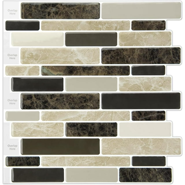 WOWSTAR 10-Sheet Peel and Stick Backsplash Tile for Kitchen Wall, Back Splash Stick On Tiles for Kitchen (12"x12", Tan)