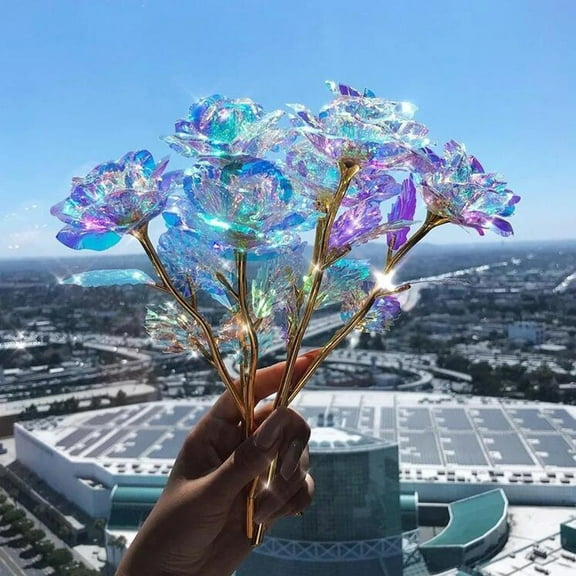 10pcs 24K Colorful Galaxy Rose Glass Artificial Flower, Rainbow Rose Gift Mother's Day Birthday Party Women Gifts Wedding Decorations, Colorful Galaxy Rose