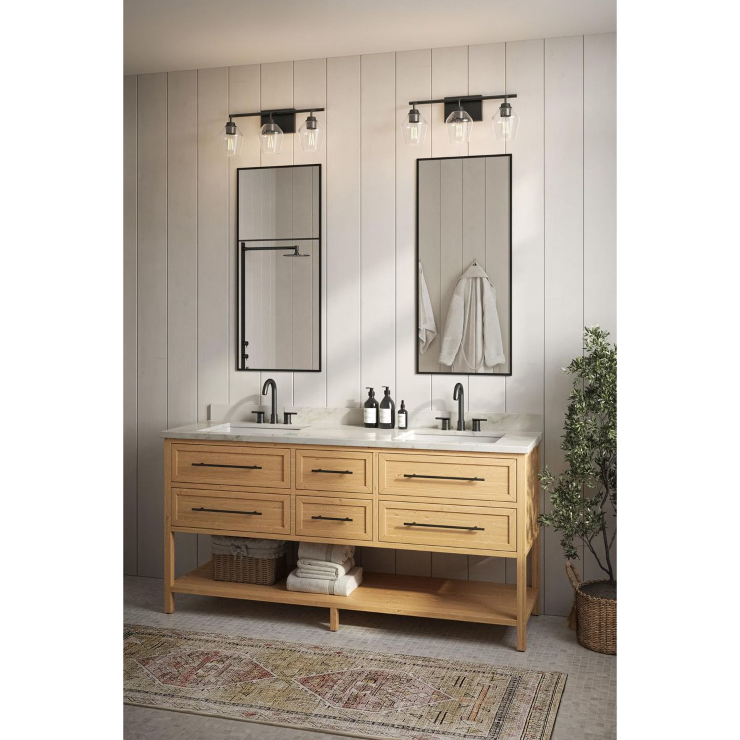 Avec Adalyn Collection 3-Light Matte Black Dimmable Vanity Light with Clear Glass Shades