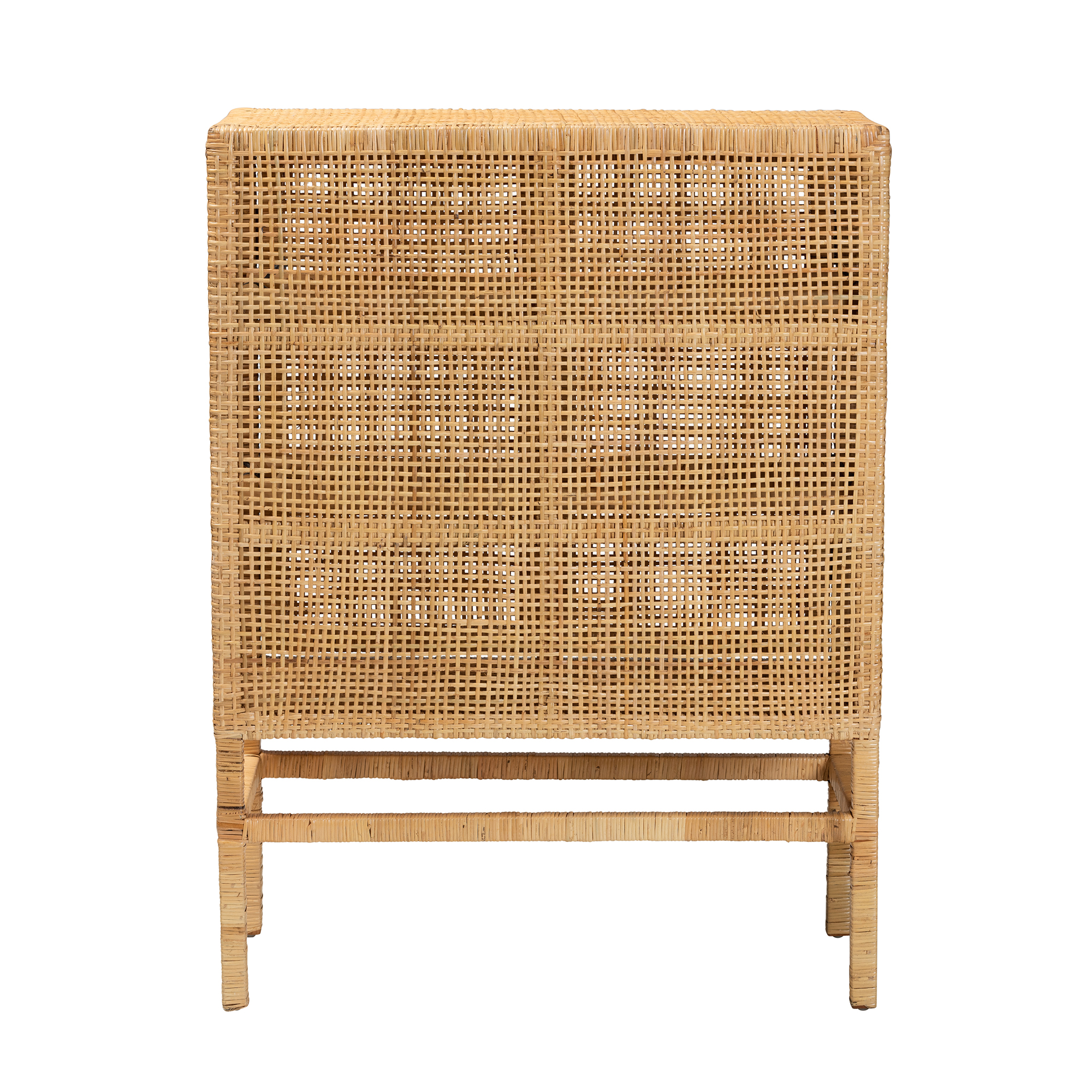 bali & pari Vivan Rattan and Mahogany wood BOHO Storage Cabinet, 3-Shelf, Natural Brown