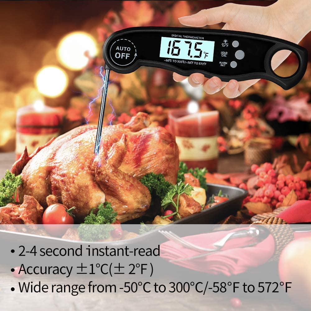 Digital Meat Thermometer for Cooking - Comluck CA002 Instant Read Meat Thermometer for Grilling and Smoking 2-in-1 Dual Probe Oven Safe Food