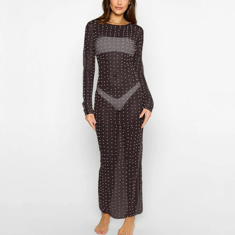 long sleeve mesh dress plus size Bar III Trendy Plus Size Mesh-Overlay Long-Sleeve Dress