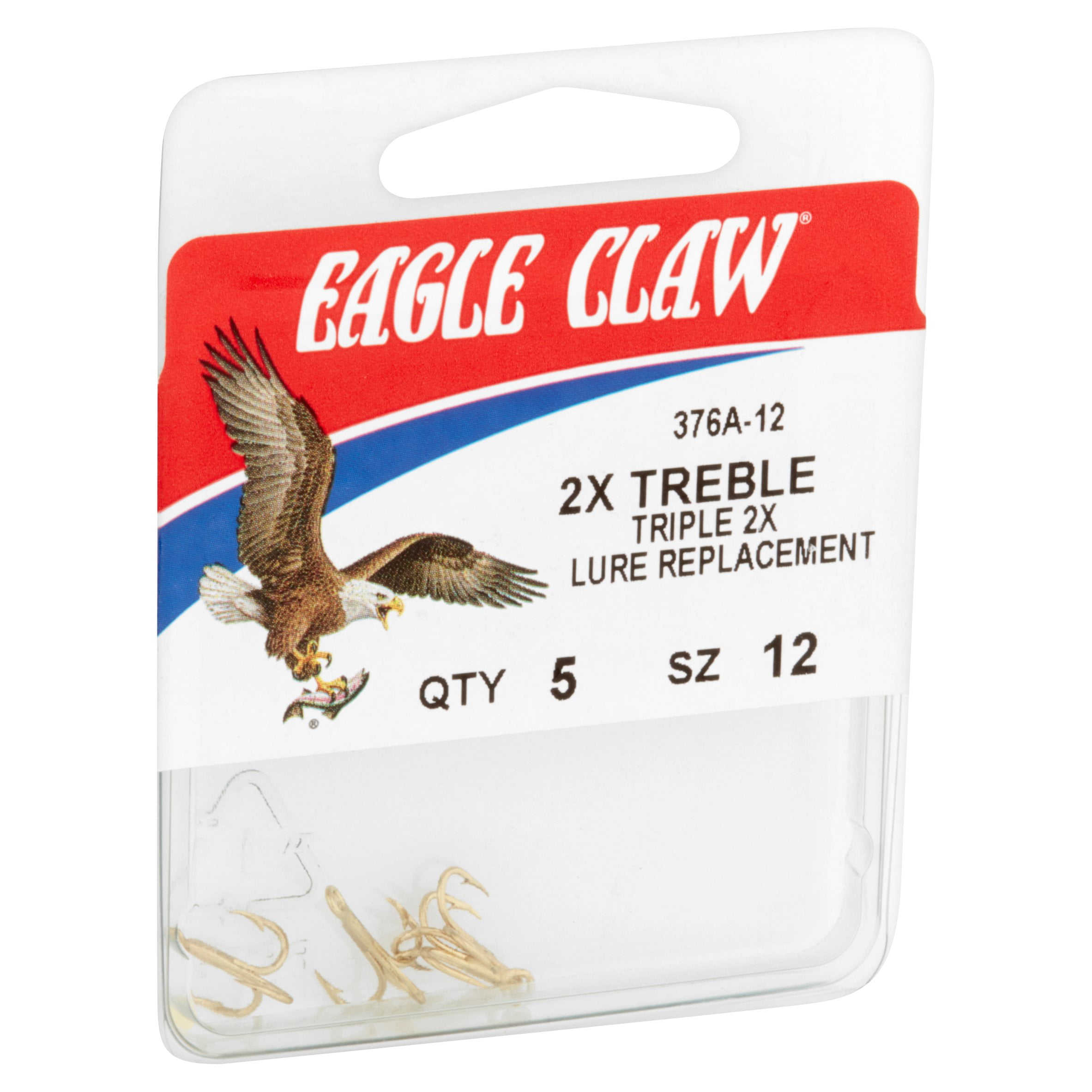 Eagle Claw 376A-12 2X Treble Hook, Gold, Size 12, 5 Pack