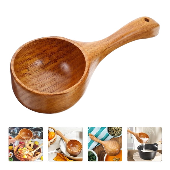 Luxshiny Wooden Ladle for Cooking Water Scooping Light Brown 1Pcs for Restaurant