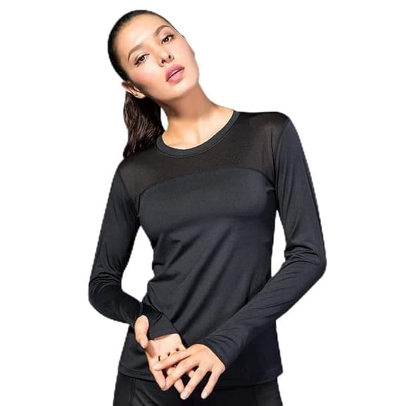 Flingr Women's Round Neck Full Sleeves T-Shirt for Gym, Sports, Yoga, Workout | Color-Black (Large)