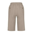 thumbnail image 5 of Tumotour Linen Shorts For Women Half Shorts Pants Elastic High Waist Buttons Casual Pants With Pocket Shorts Summer Beach Shorts Stretchy Pants, 5 of 6
