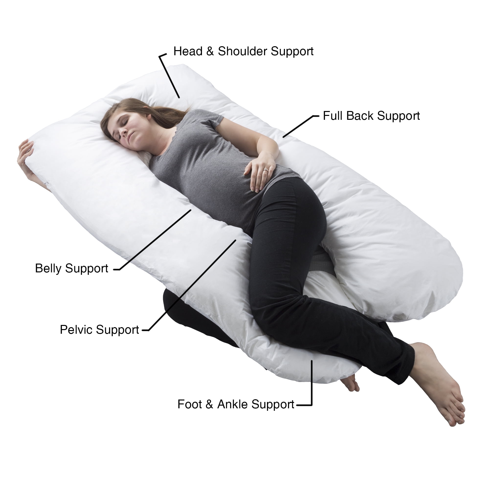 Full Body Maternity Pillow with Contoured U-Shape (White) by Bluestone
