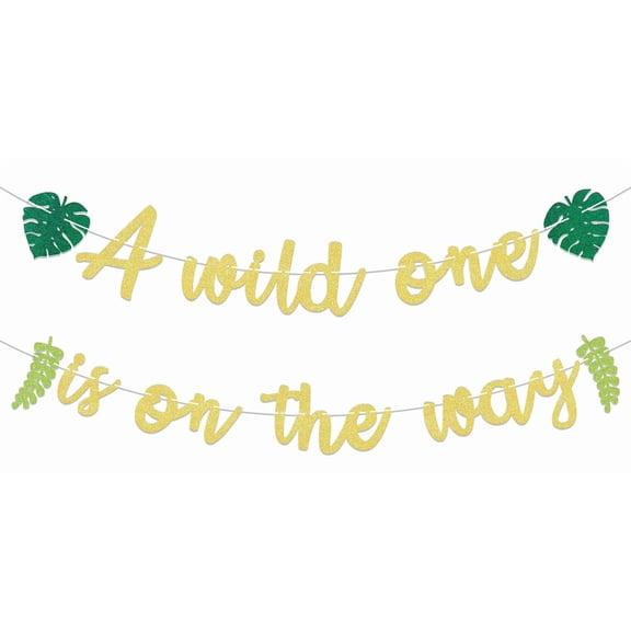 A Wild One is on the Way Banner - Safari Baby Shower Party Decorations, Jungle Birthday Welcome Baby Party Decorations Gold Glitter