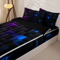 thumbnail image 3 of Erosebridal Grid Geometric Print Zipper Twin Comforter Sets with Fitted Sheet and 2 Pillowcases,Purple Blue Neon Gradient Zipper Bedding Set For Boys,Black Reversible,4-Piece, 3 of 7