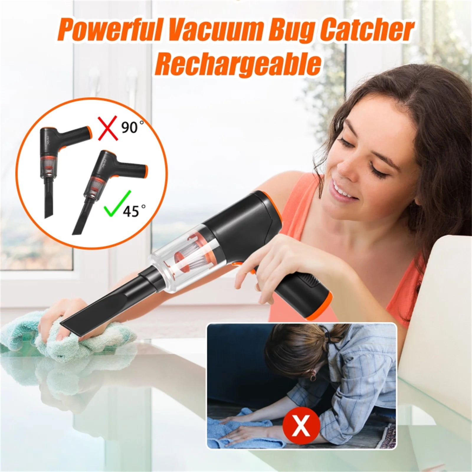 Handheld Vacuum and Blower Cordless Rechargeable Bug Vacuum Catcher for Insect Stink Bug Spider, Portable Vacuum Cleaner Strong Suction Bug for Car Kitchen Pet Hair, Dry & Wet Use, Black