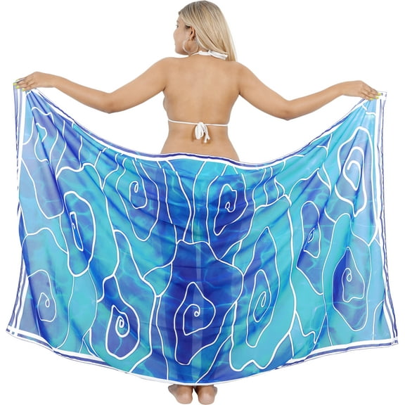 HAPPY BAY Women's Beachwear Sarong Coverups Bikini Skirt Swim Cover up Summer Wraps Swimwear Beach Wrap Skirts for Women One Size Abstract, Sky Blue
