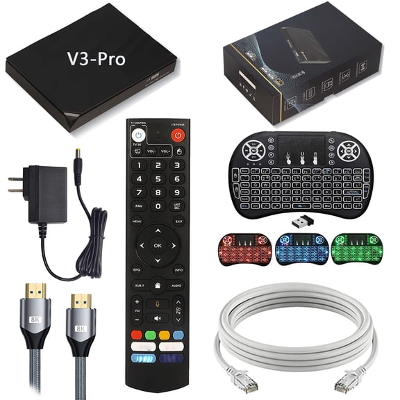 vSeebox  V3-Pro New-est Version TV box technology,with Voice Remote Control, Backlit Mini Keyboard,8K HDMI Cable,4GB RAM, 64GB Storage