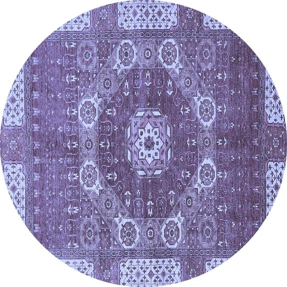 Ahgly Company Machine Washable Indoor Round Abstract Blue Modern Area Rugs, 7' Round