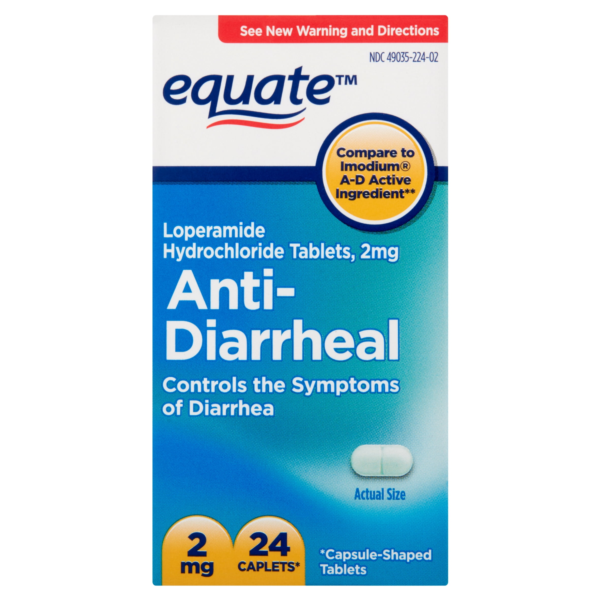 Equate Anti-Diarrheal Caplets, 2 mg, 24 Count