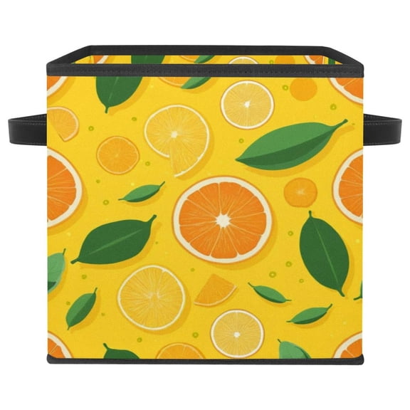 RATGDN Collapsible Fabric Cube Storage Bin with Double Handles for Living Room Bedroom Office Black - Orange Juice Fruit