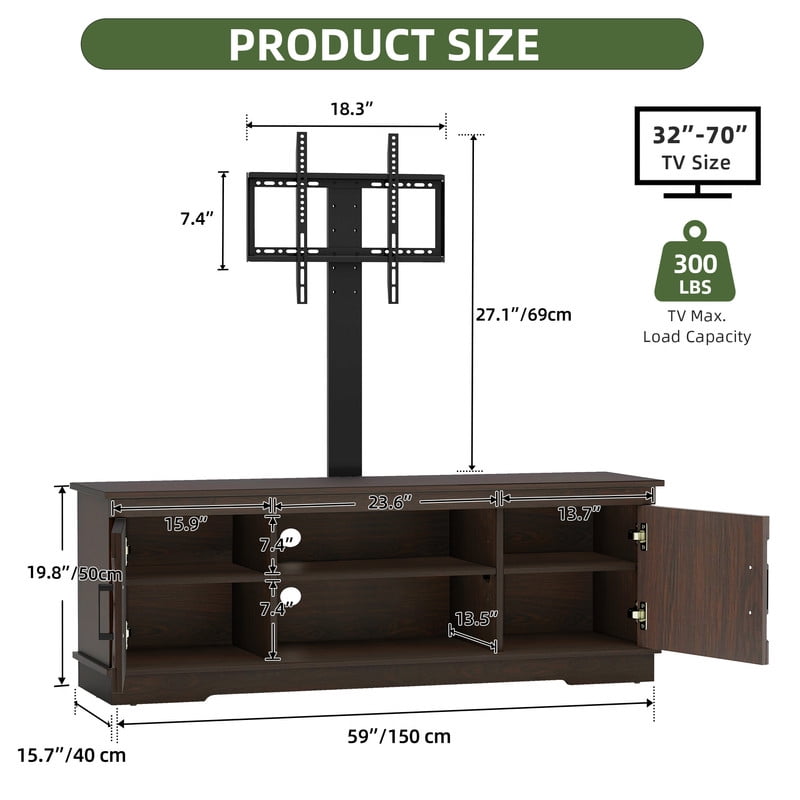 Uforic Farmhouse TV Stand with Mount for 60/65/70 inch TVs, Entertainment Center, Height Adjustable, Walnut