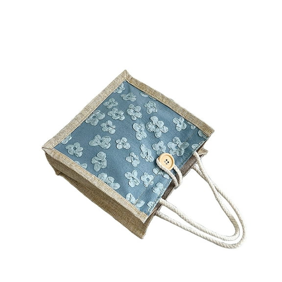 DAMAI Women Tote Bag, Jute Casual Tote's Handbag Embroidered Bento Bag, Reusable Tote Bag Suitable for Women Cute Handbag Canvas Tote Bag Aesthetic Lock Pocket