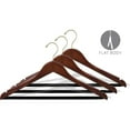 thumbnail image 3 of Wood Suit Hanger w/ Velvet Non Slip Bar, Box of 25 Space Saving 17 Inch Flat Wooden Hangers w/ Walnut Finish & Brass Hook & Notches for Shirt Dress or Pants by International Hanger, 3 of 5
