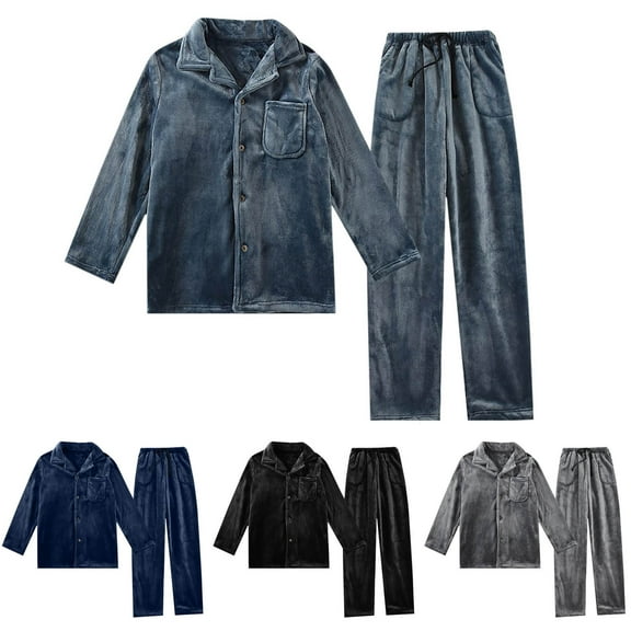 Bovxnpu Men's Pajamas Set Loungewear Sleepwear, Mens Pajama Set Flannel Long Sleeve Fuzzy Pajamas Fleece Pjs Set Plushed Warm Fall Thick Winter Sleeping Loungewear Soft