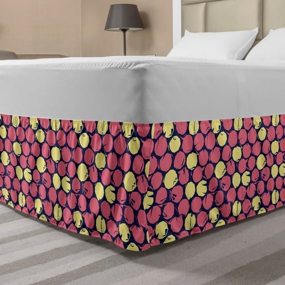 Abstract Bed Skirt, Repetitive Grungy Sketchy Polka Dots Minimalist Print, Elastic Bedskirt Dust Ruffle Wrap Around for Bedding Decor, 4 Sizes, Pink Pastel Yellow, by Ambesonne