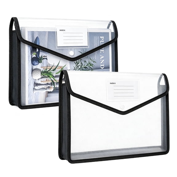 Elezeal 2‑Pack A4 Plastic Transparent Document Wallet, Snap File Organizer for School Office Home Use