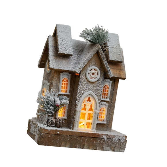 Cabaña de madera con nieve iluminada para Navidad, miniatura, 9,4 x 5 x 12,2 pulgadas, decoración de mesa para bodas, fiestas y festivales especiales Estilo B