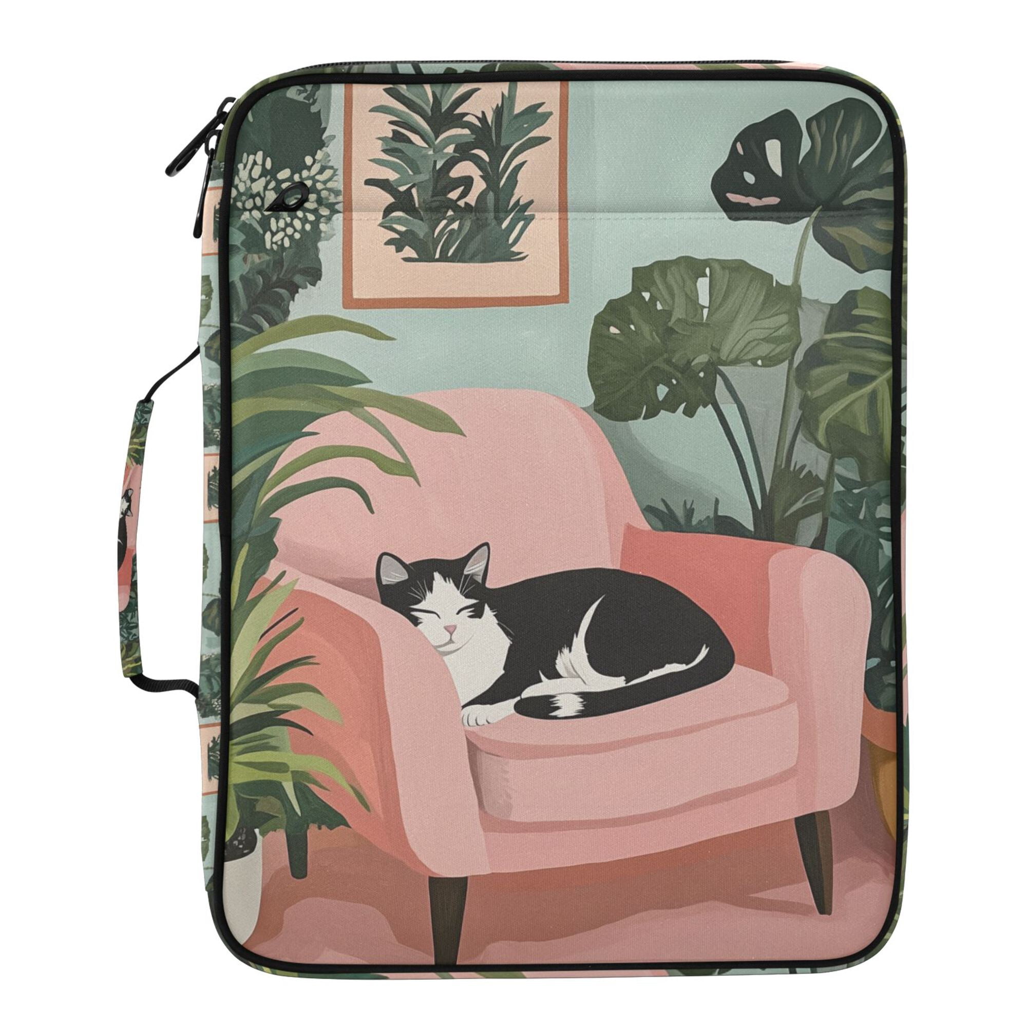 FORMRS Accordion File Folder A4 Size 7-Pocket Expanding Document Organizer Bag with 3 Ring Binder, Pink Sleeping Cat