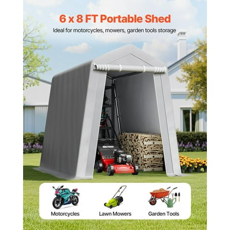 All-Weather 6x8 FT Portable Carport Canopy, Waterproof Outdoor Storage Shelter Shed