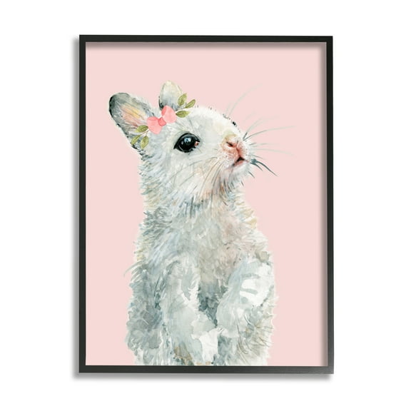 Stupell Industries Fuzzy Bunny on Pink Animals & Insects Painting Black Framed Art Print Wall Art, 11 x 14