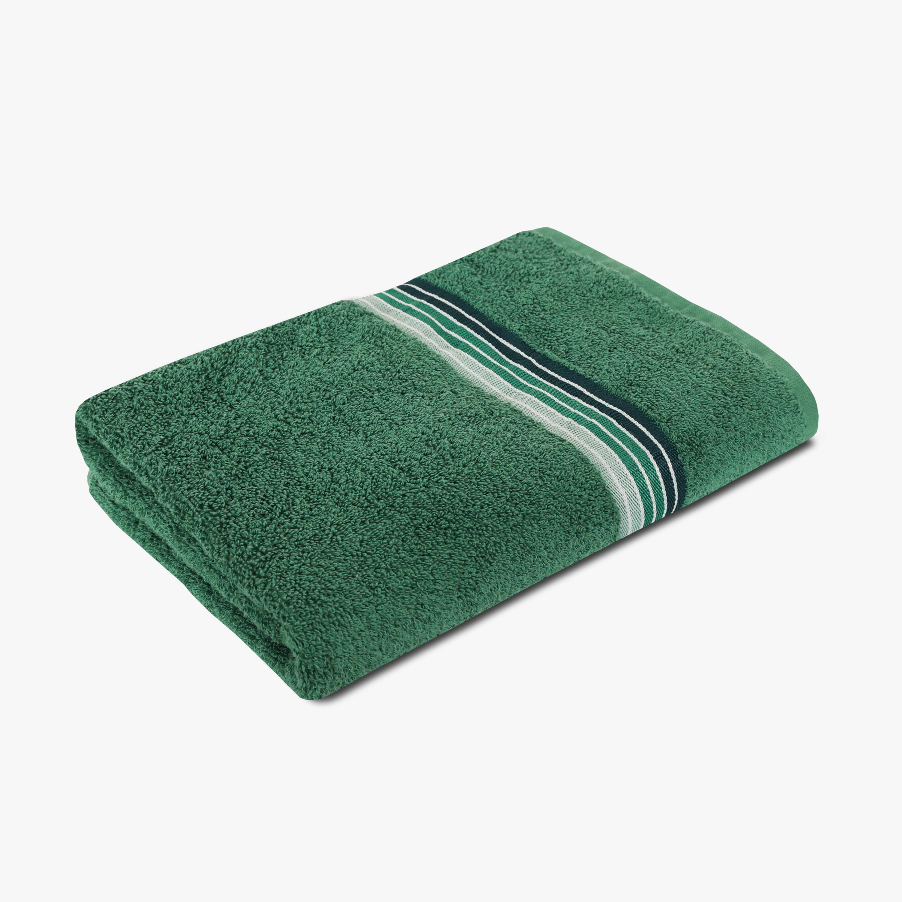Mainstays Basic Bath Towel, Soft 100%  Cotton and Highly Absorbent Striped Bath Towel, Green