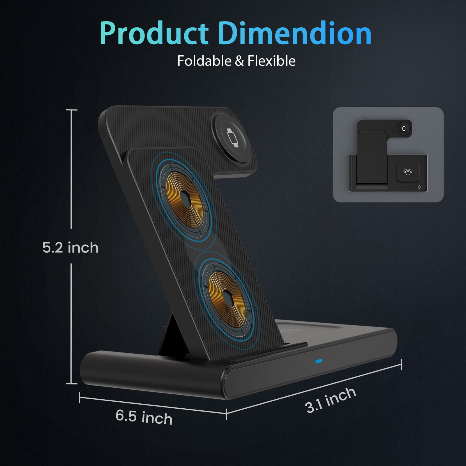 15W Fast Wireless Charger Station for iPhone 16 15 14 13 12 11 Pro Max SE X,,3 in 1 Charging Stand for Apple Watch, for AirPods 4 3 2 Pro, Multi Device Charger(Black)