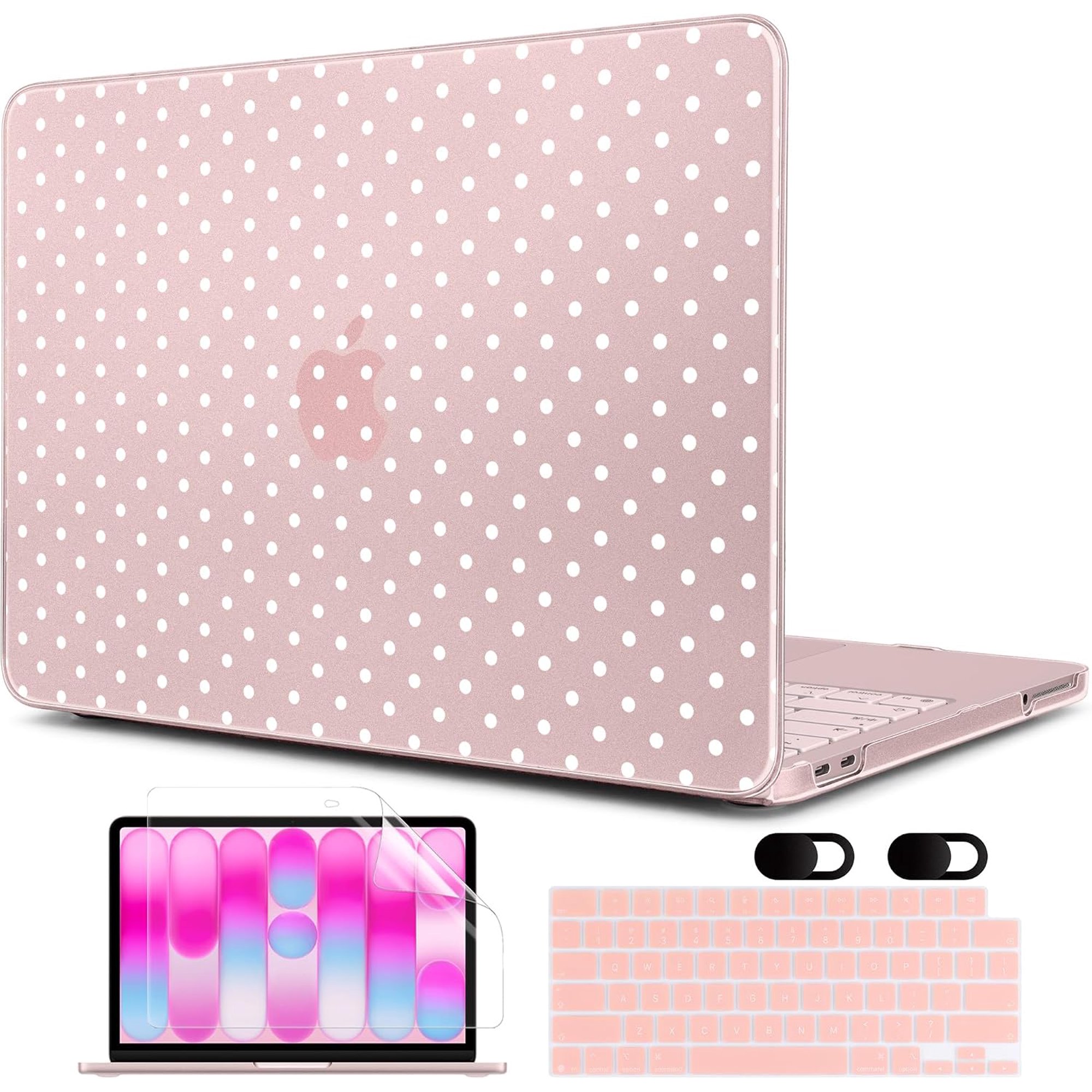 Printed Case for New MacBook Neo 13 inch 2026 Release(Fit Model A3404), Laptop Hard Shell Cases with Keyboard Skin & Screen Protector & Webcam Covers, Blush & White Polka Dots