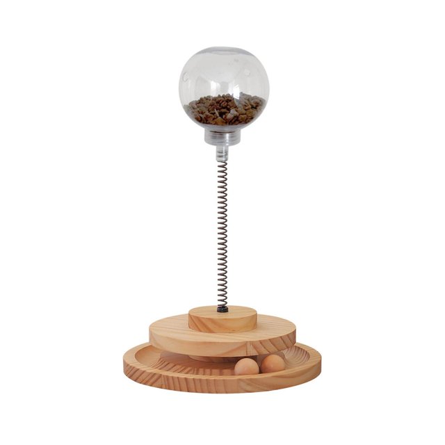 Juguete rompecabezas para gatos con bolas de fuga de alimentos y diseño giratorio de madera maciza para alimentación lenta y ejercicio