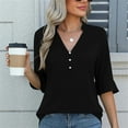 thumbnail image 2 of 3/4 Length Sleeve Womens Tops Solid Color V Neck Spring Shirts Ladies Top Summer Shirt Casual Blouse Black 2XL, 2 of 5