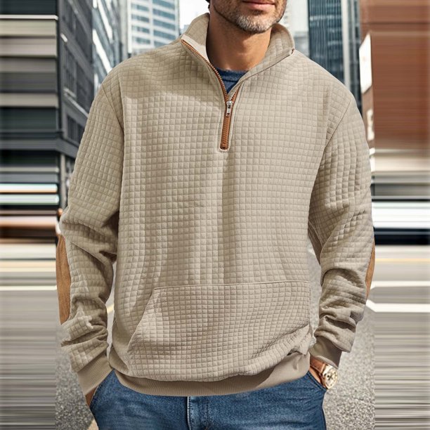 pstuiky camisa de manga larga para hombre, Sudadera con capucha informal de manga larga con media cremallera y cuello alto para hombre, color liso, con bolsillos tops de invierno para hombre xl