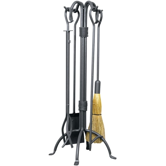 Uniflame F-1061 5 Piece Olde World Iron Heavy Fireset with Crook Handles