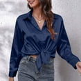 thumbnail image 4 of Womens Blouses Solid Color Satin Lapel Long Sleeve Button Down Fashion Casual Smock Tops Outwear, 4 of 6