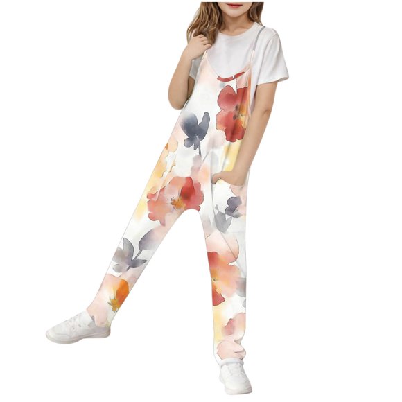 Strap Romper for Girls, Sleeveless Printed Jumpsuit with Soft Polyester-Spandex Blend, Breathable Summer Outfit for 1–6T Toddlers, Elastic Waist, Photo Shoot & Birthday Party Ready