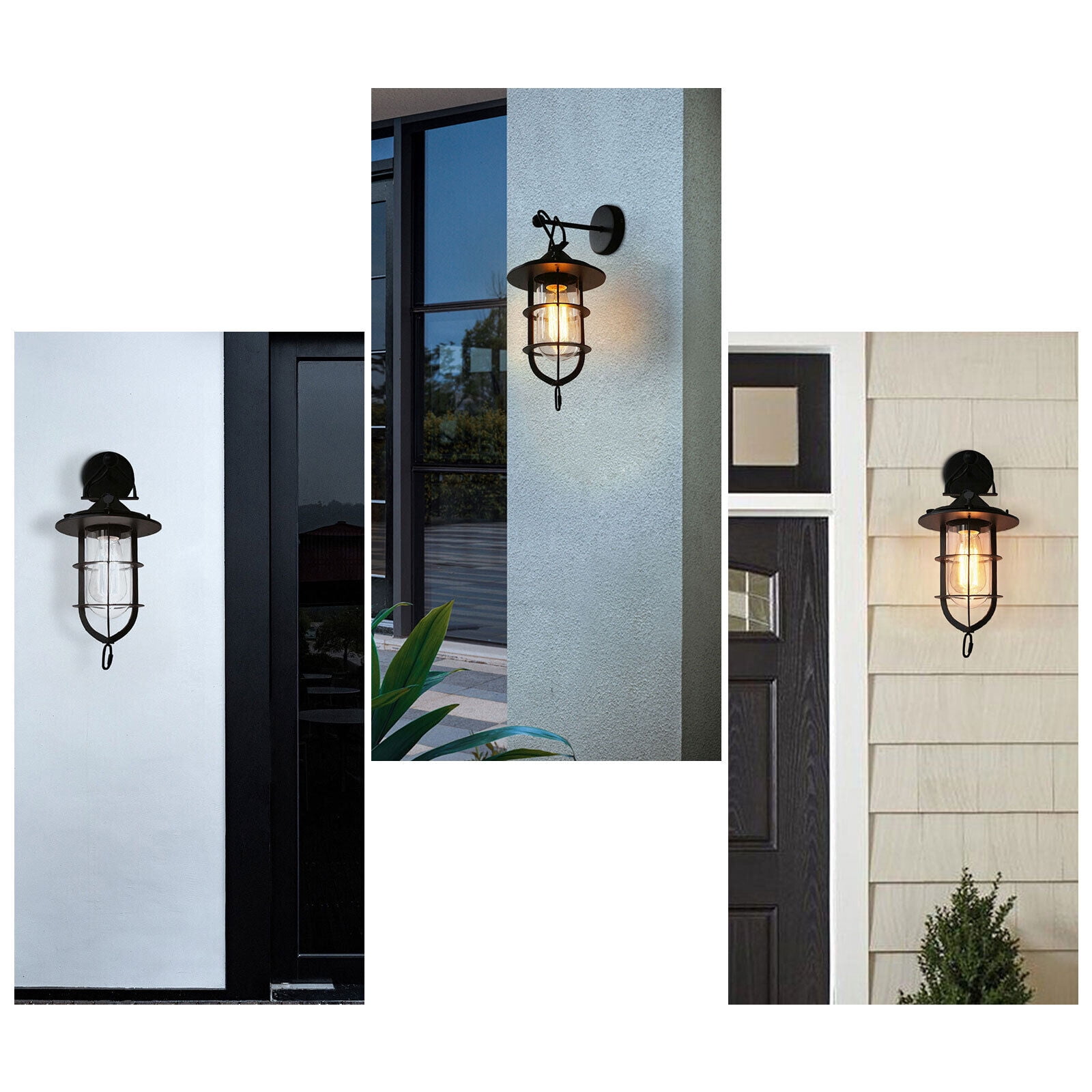 Exterior Wall Light Metal Porch Light Fixtures Outdoor Wall Sconce with Black Finish Glass Shade