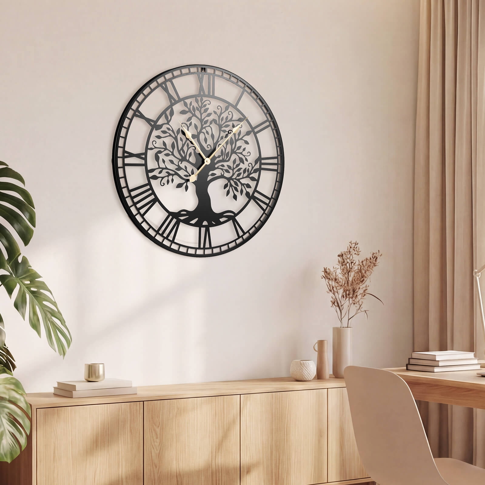 Costway Large Wall Clock, 27” Tree of Life Big Metal Clock, Non-Ticking Decorative Clock