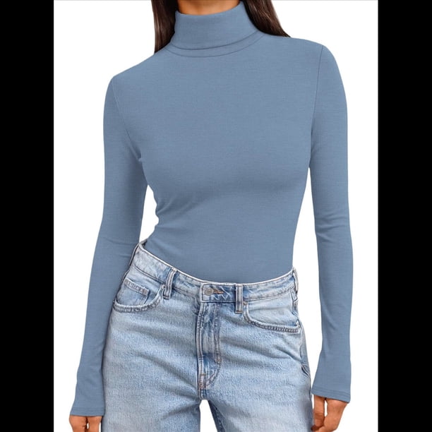 Camisetas de Larga para Mujer, Ropa Interior Térmica Básica de Otoño, Ropa de Invierno Azul Real L