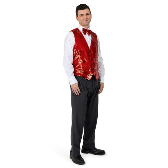 Dress-up-America Sequin Vest with Bowtie - Sparkly Vest for Men - Costume Party Vest for Adults - Men Sequin Vest (Silver)
