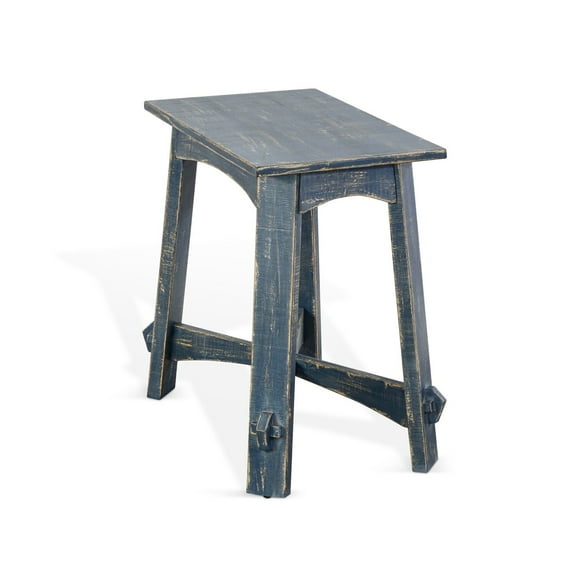 Rena Rustic Side Table- 24 Inch Rectangular Distressed Ocean Blue Wood