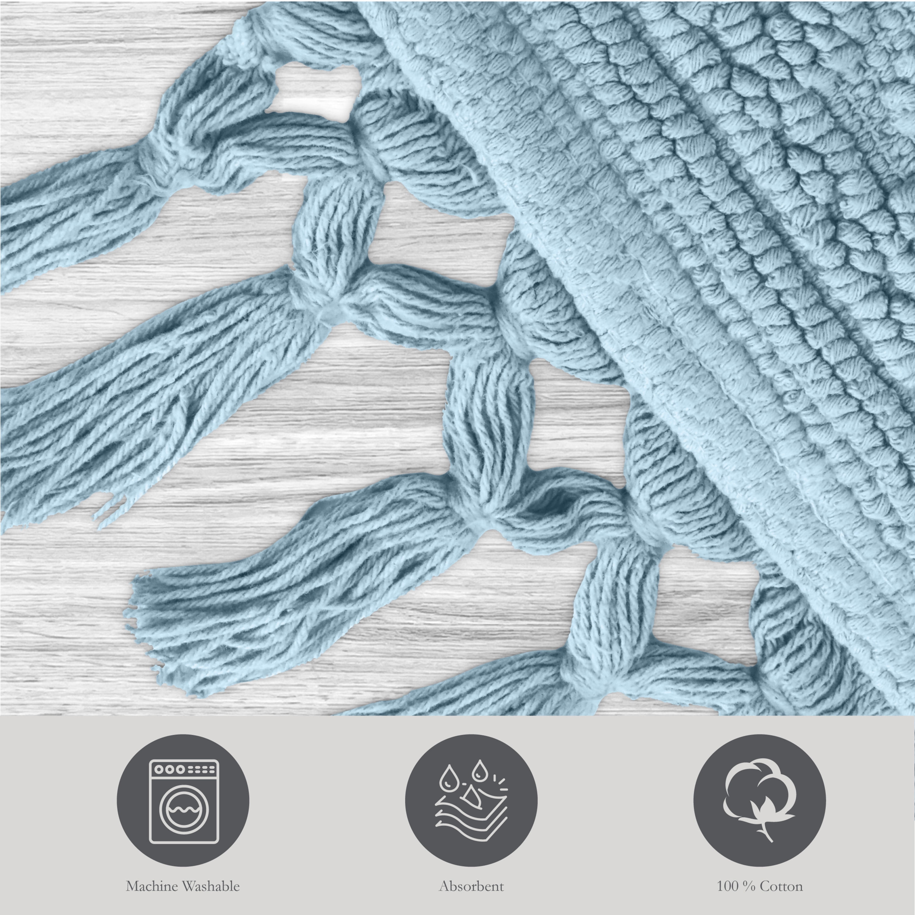 Jean Pierre Ricardo Cotton Fringe 27 x 45 in. Bath Rug, Light Blue