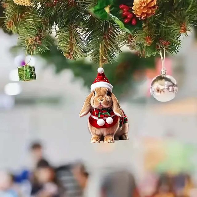 Colgante Navideño onlyliua de Conejito para Vacaciones Acrílico Plano para Espejo Retrovisor de Coche
