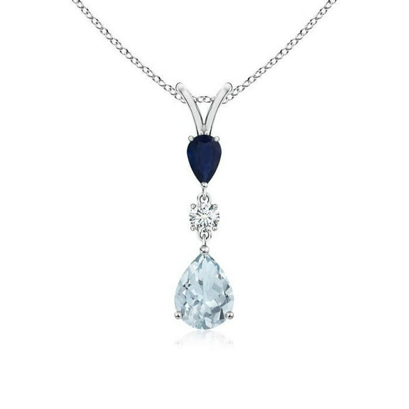 ANGARA Natural Pear-Shaped Sapphire and Aquamarine Drop Pendant in 14K White Gold for Women (Size-8x6mm) | March Birthstone, Anniversary, Jewelry Gift for Women | Natural Aquamarine Necklace