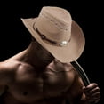 thumbnail image 3 of TISHITA Chapeau de Cowboy en Cuir PU Bord Roulé pour Adulte Unisexe Vacances Fêtes Randonnée Kaki, 3 of 8