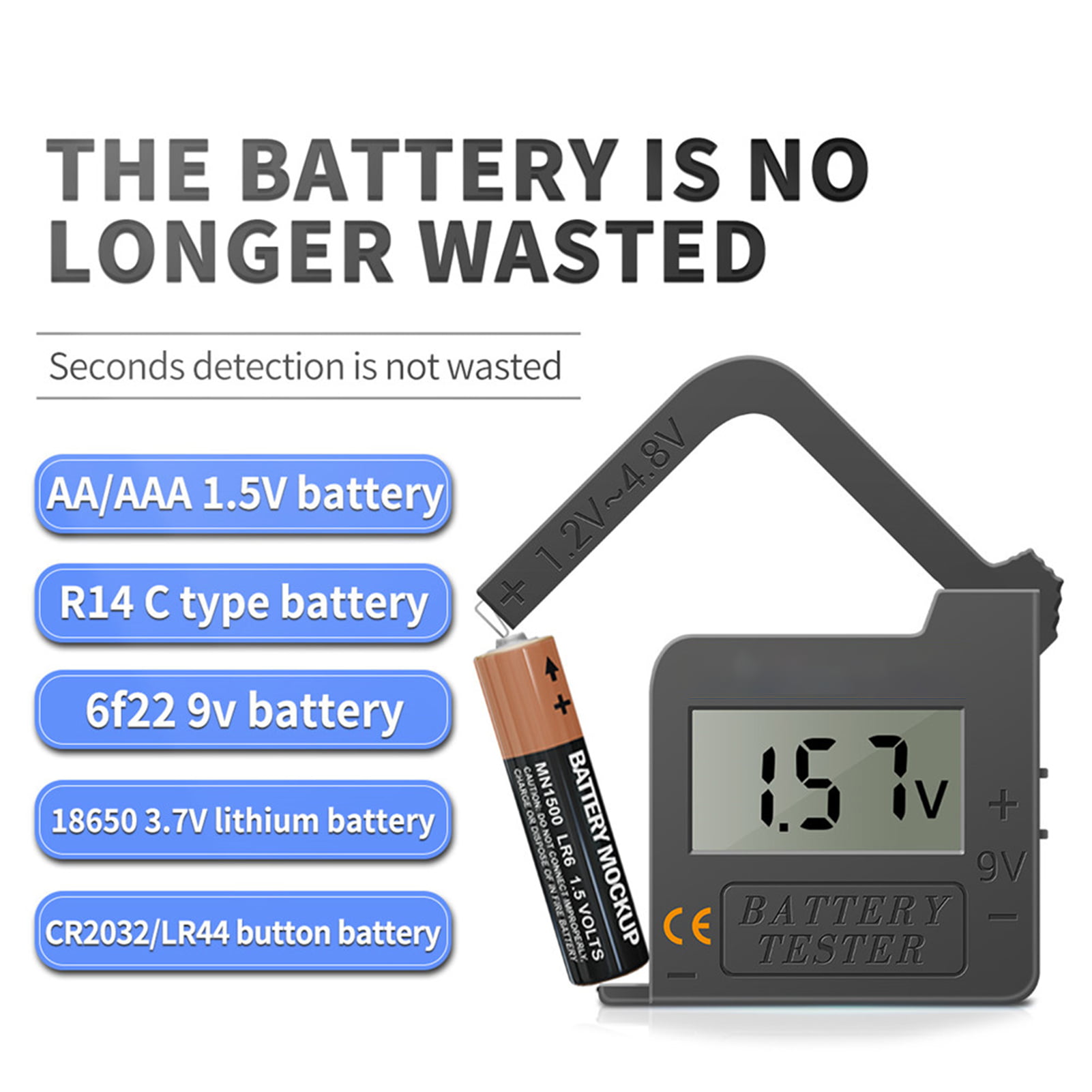 Lithium Battery Capacity Tester Detector LCD Button Cell Battery 1.2V-4.8V 9V 
